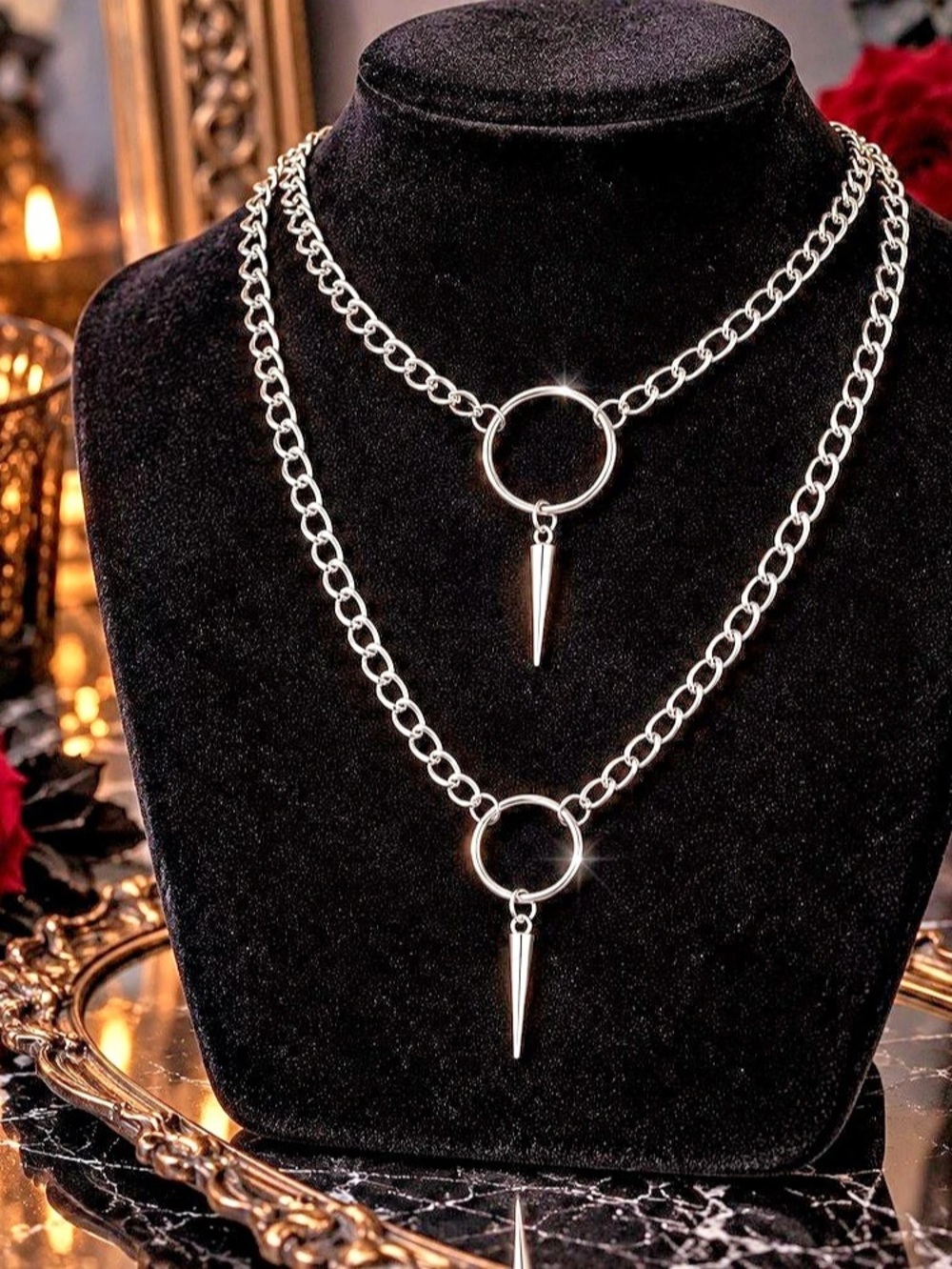 Layered Silver-Tone Pendant Necklace